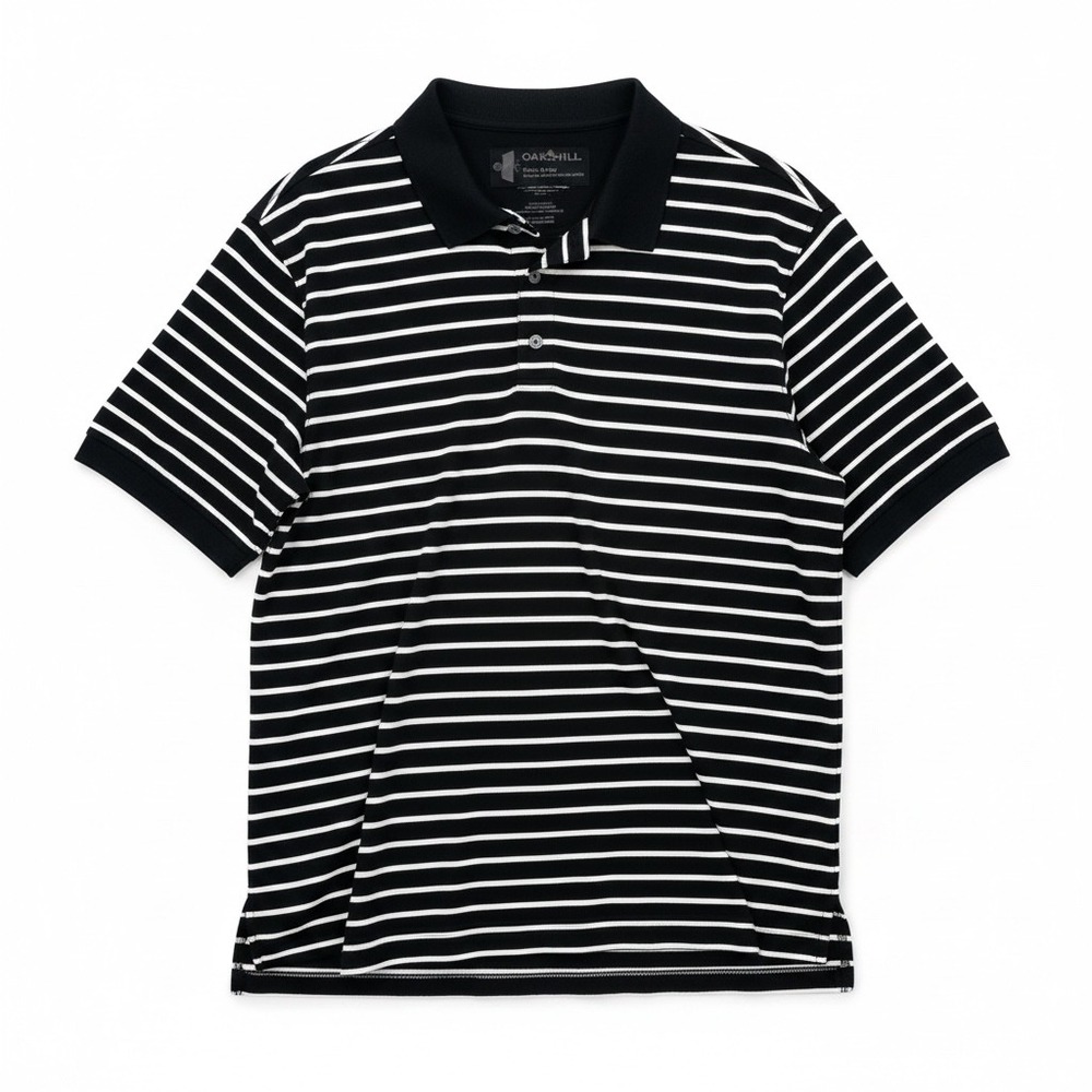 Oak Hill Mens Polo Shirt Short Sleeve Striped Black White Size 3XL